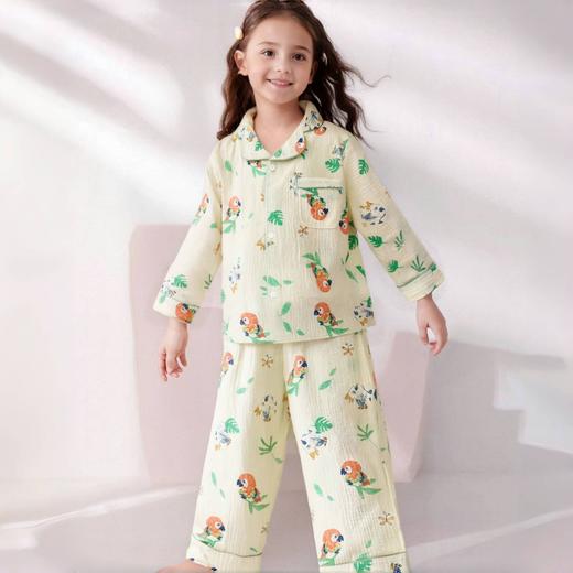 【49.9元/件起】儿童春季双层棉纱布家居服透气男童女童印花纯色 商品图1