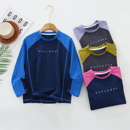 【超模君严选 运动娃必备 宣纸速干，张弛有度】春季新款儿童宣纸速干潮酷撞色长袖T桖高支纱线宽松舒适棉感圆领长袖T 商品图4