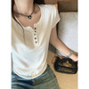 <曾小咸推荐>韩系白色纽扣短袖女t恤上衣 商品缩略图1