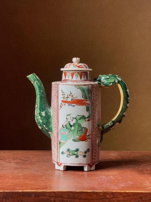 五彩绘人物纹龙把六方流酒壶，顺丰包邮 商品图1