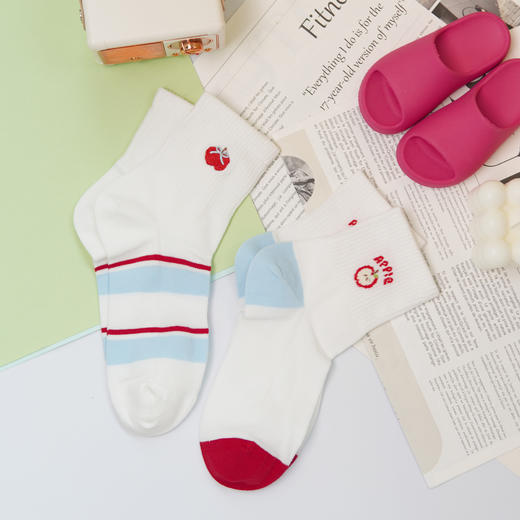 【2双装】【6双6折】女士春夏时尚袜子AB版网面中筒袜子舒适可爱女袜【2612212】 商品图1