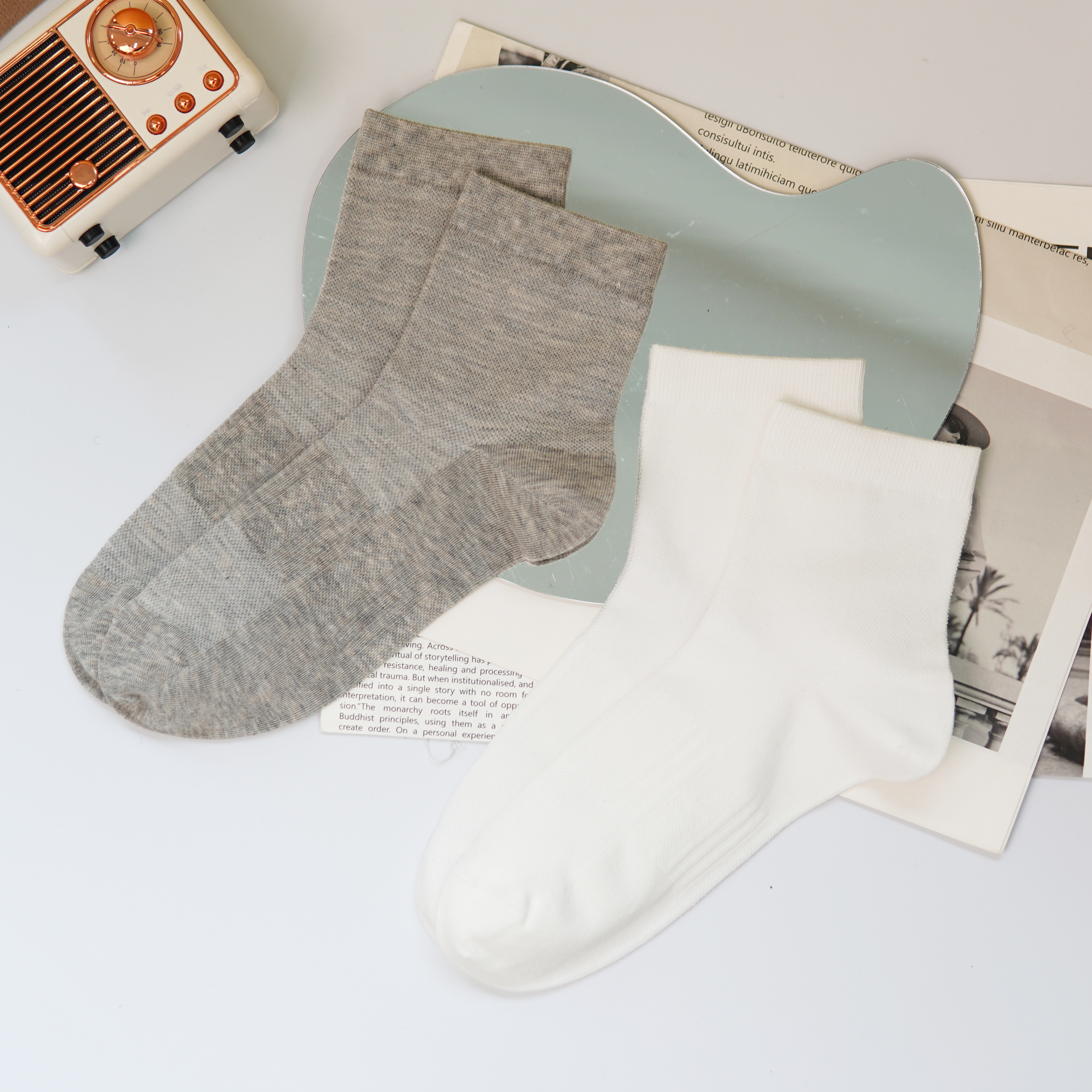 【2双装】【6双6折】男士春夏新款中筒袜网眼直角男袜海净丝壳聚糖纤维抗菌男袜【2611601】