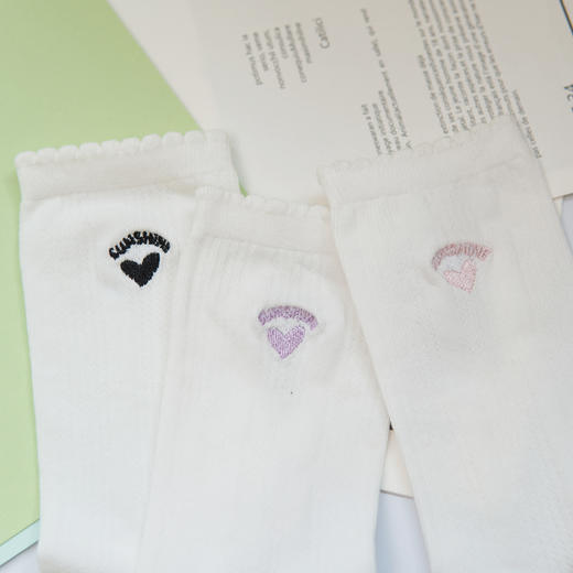 【59元3双】时尚刺绣中筒袜春夏网面简约棉袜女士薄袜百搭袜子【2612505】 商品图4