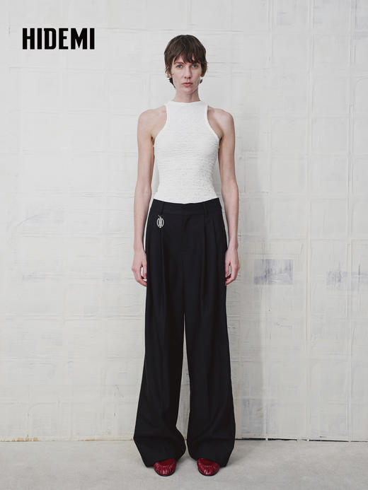 HIDEMI 绵羊毛经典立裁褶裥显瘦阔腿西裤长裤 商品图2