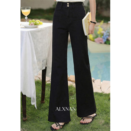 鹿向南「墨画四季」黑色微喇牛仔裤女春季新款小个子百搭高腰长裤 商品图2