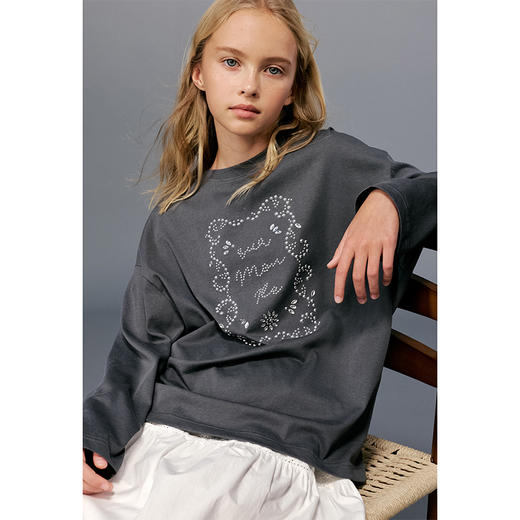 💕春季童装-烫钻圆领长袖宽松T恤W287EL 商品图2