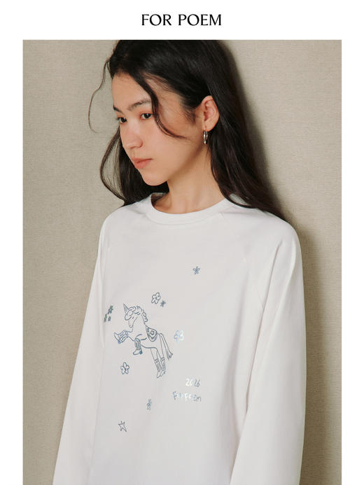 ForPoem 26/SS 原创设计小马烫金长袖T恤宽松 商品图4