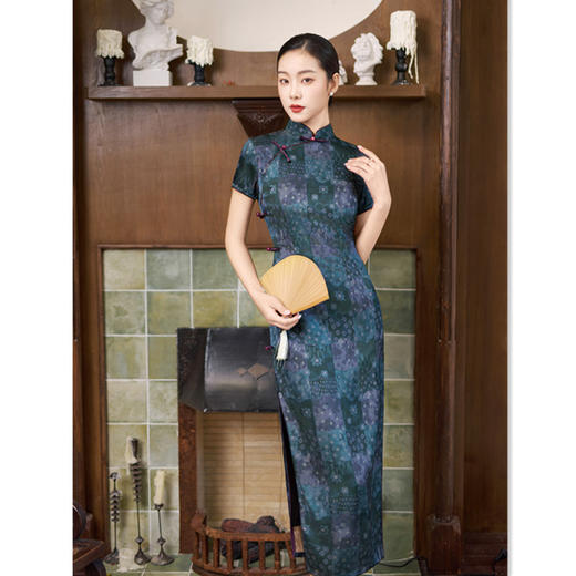 复古中国风仿醋酸长款短袖旗袍，中式宴会旗袍裙GX-23132 商品图2