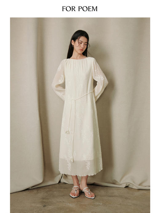 ForPoem 26/SS 原创设计通勤系列压褶刺绣花直筒连衣裙长裙 商品图2