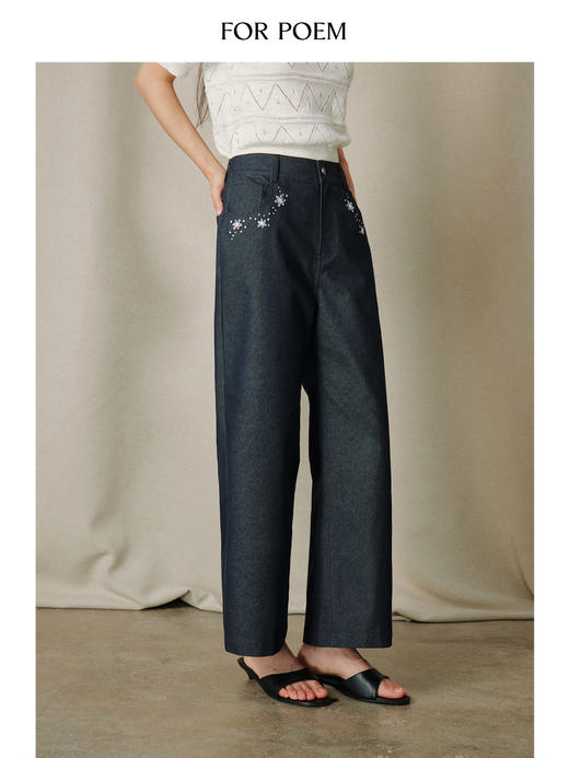 ForPoem 26/SS 原创设计口袋绣花牛仔九分裤 商品图0