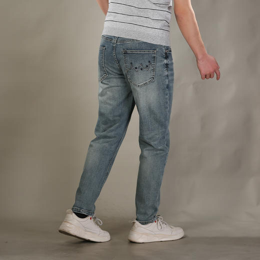 DRONKOO 2026 织带腰带表袋后幅波浪绣线字母中厚牛仔长裤 商品图3