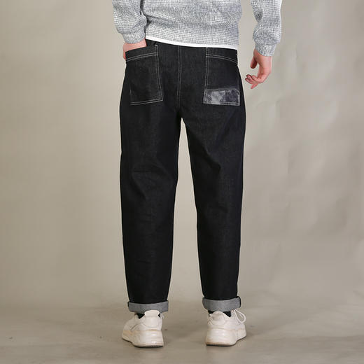 DRONKOO 2026 抽绳松紧腰表袋后口袋贴花色布中厚牛仔长裤 商品图4