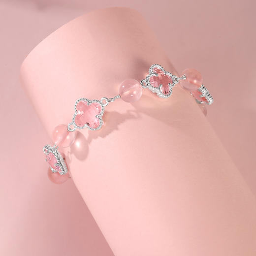 金六福吉祥粉水晶四叶幸运草手链★ 商品图3