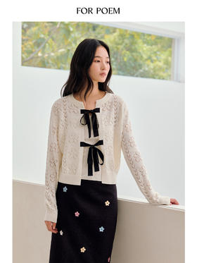 ForPoem 26/SS 原创设计真丝系带花朵镂空开衫