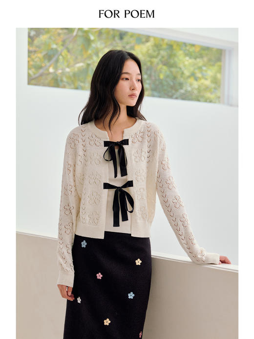 ForPoem 26/SS 原创设计真丝系带花朵镂空开衫 商品图0