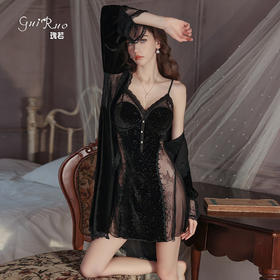 【YW】无忧购“3.8春日礼遇”情趣内衣丝绒蕾丝透视深V加胸垫珍珠扣睡裙女士家居套装C5221（截单后3-5天发货）