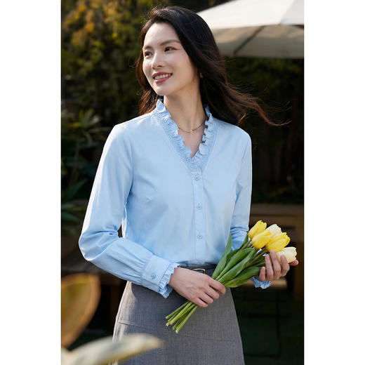 米思阳2026春季新款法式优雅风减龄花边领衬衫宽松直筒上衣女4374 商品图7