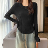 【休闲百搭】鱼骨长袖t恤女打底衫早春小个子内搭收腰显瘦短款上衣设计感ins潮。rg 商品缩略图1
