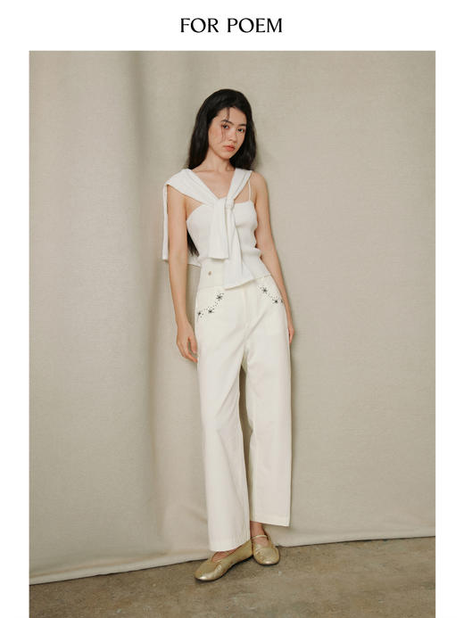 ForPoem 26/SS 原创设计口袋绣花牛仔九分裤 商品图4