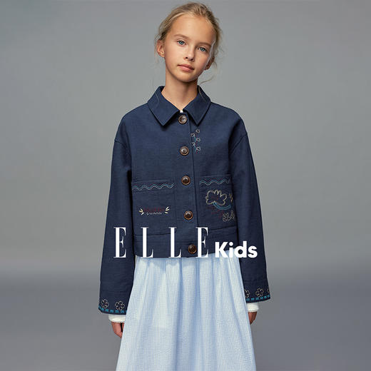 💕春3童装藏青色短款绣花外套 商品图1