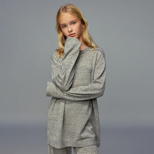 💕春季童装-法式慵懒亚麻混纺宽松透气百搭花色长袖针织上衣/宽松休闲直筒针织长裤X060EL/X061EL 商品图2