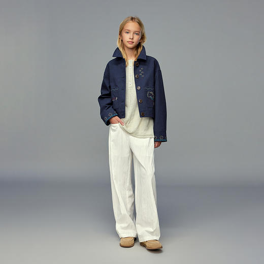 💕春3童装白字皱感弯刀休闲裤 商品图4