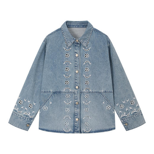 💕春3童装水洗镂空绣花法式牛仔衬衫外套 商品图3