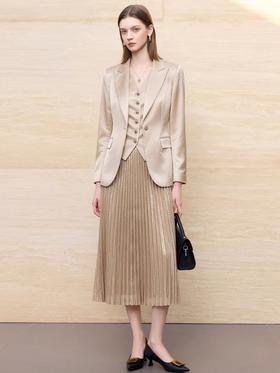 IWY/轻奢优雅风香槟色西装套装女职业装马甲百褶裙三件套高级感CVS339
