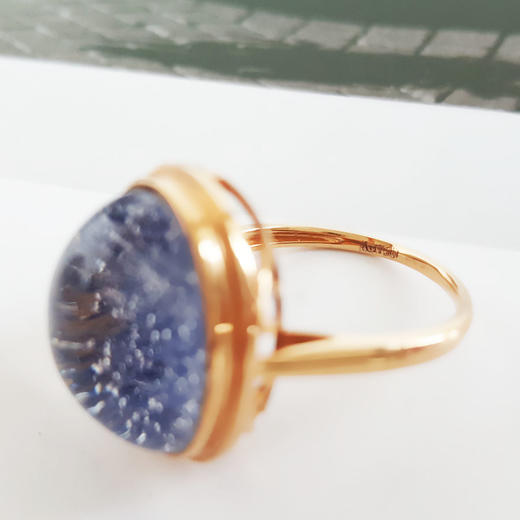 【天然正品】AU750玫瑰金镶天然蓝发晶蛋面水晶戒指15.2*12.2MM（皆取最大值）13.5号（戒圈可改）100126NJT07 商品图5