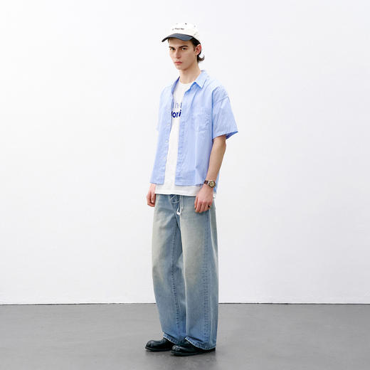 714street竹节纹渐变水洗直筒牛仔裤2026春季微宽松长裤男女同款 商品图3