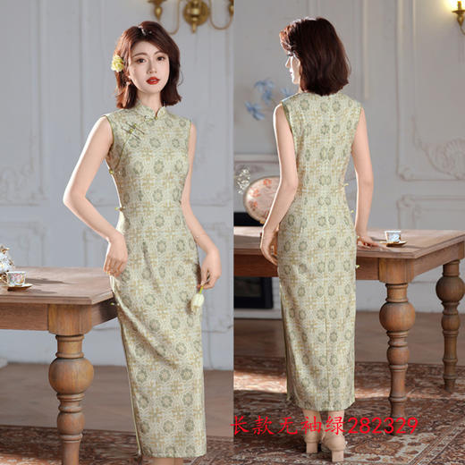 绿色复古新中式港风，无袖改良旗袍日常可穿GX-282329 商品图3