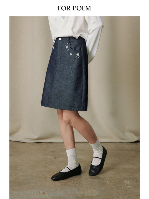 ForPoem 26/SS 原创设计口袋绣花牛仔半裙 商品图2