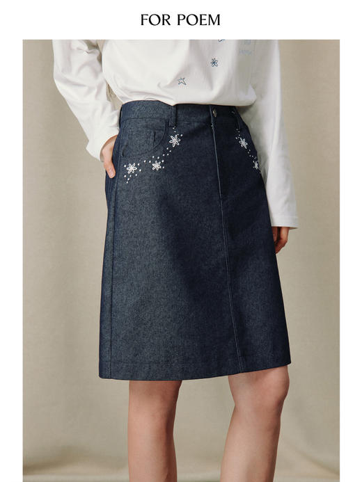 ForPoem 26/SS 原创设计口袋绣花牛仔半裙 商品图3