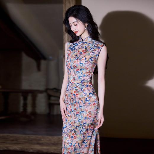 新款春夏无袖旗袍国风炫彩复古旗袍638 商品图0