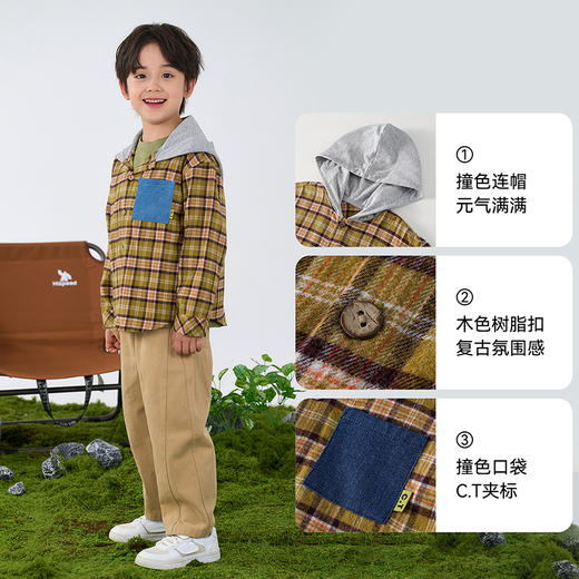 【格纹连帽衬衫】棉花堂 梭织格子连帽衬衫  A类  柔软有型  FD61073 商品图3