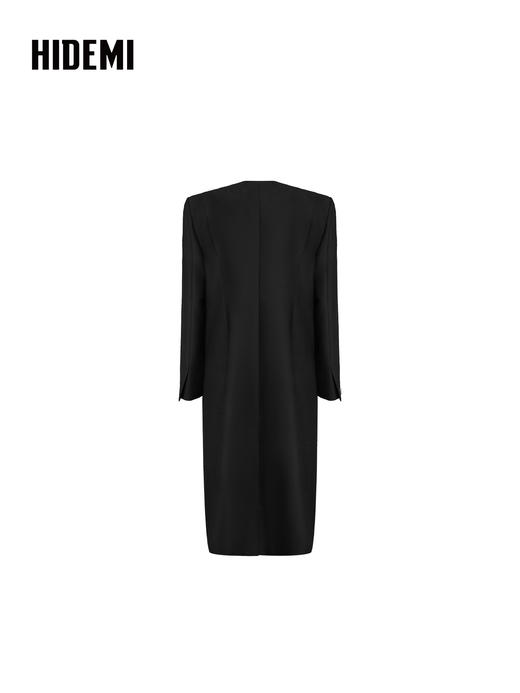 HIDEMI 绵羊毛设计感黑色简约圆领长款西装西服外套 商品图10