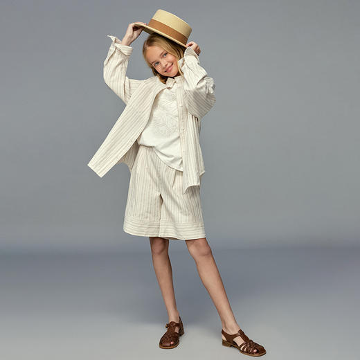 💕春3童装立领休闲长袖条纹衬衫/A版休闲条纹短款 商品图2