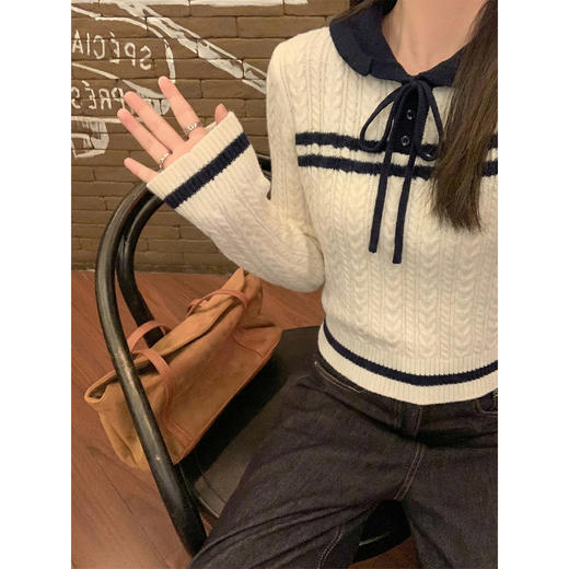 <曾小咸推荐>2.26现货秒杀 ！微信超特价！韩系杏色娃娃领短款针织衫 日常219.99 立减130 秒杀89.99！ 商品图3