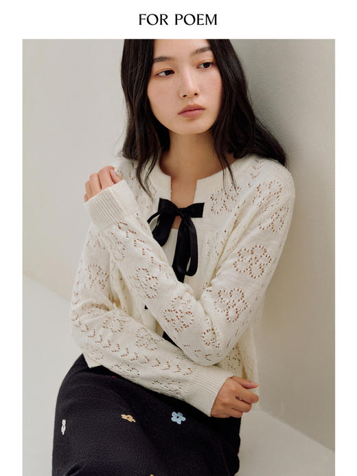 ForPoem 26/SS 原创设计真丝系带花朵镂空开衫 商品图3
