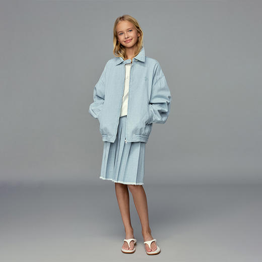 💕春3童装休闲宽松老钱风简约刺绣牛仔夹克长袖外套/百褶半身裙 商品图2