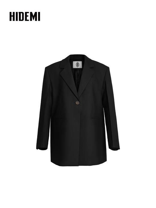 HIDEMI 绵羊毛设计感黑色翻领西装西服外套 商品图6