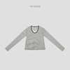 THESOONG|“层次美学”莱赛尔羊毛混纺假两件V领条纹长袖T恤HWTX8724 商品缩略图0