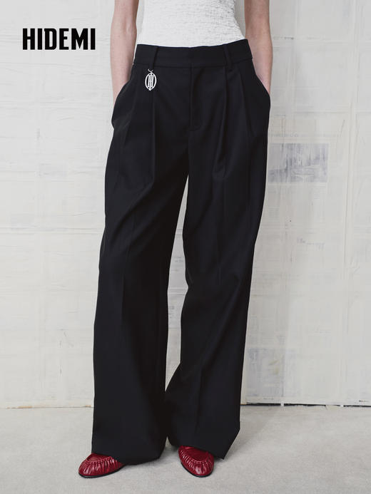HIDEMI 绵羊毛经典立裁褶裥显瘦阔腿西裤长裤 商品图0