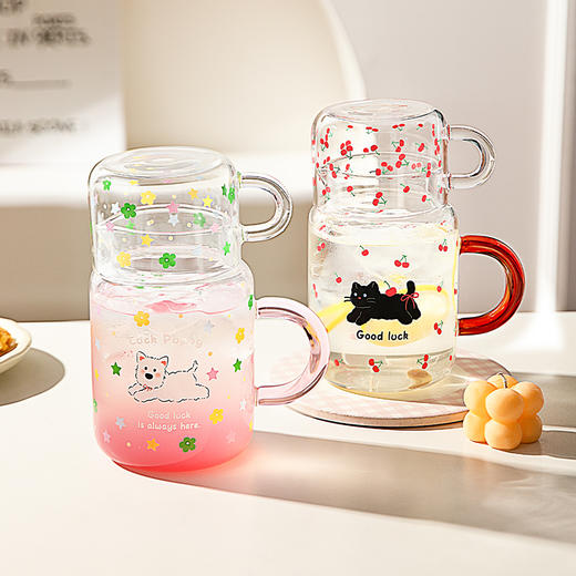 摩登主妇玻璃杯带把手家用杯子高颜值带盖水杯牛奶杯一人饮冷水壶 商品图4
