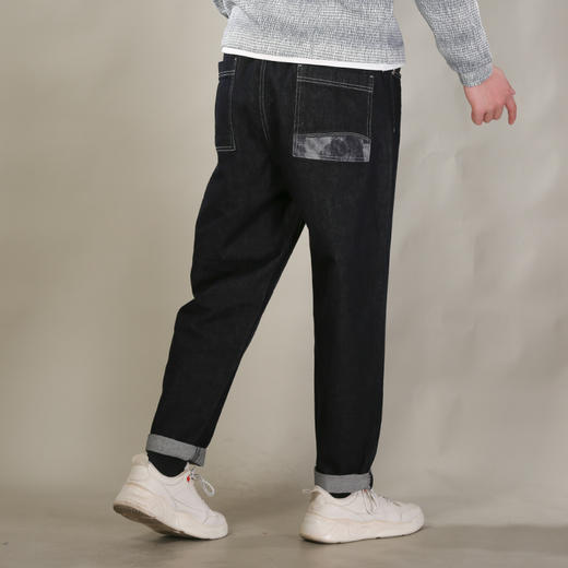 DRONKOO 2026 抽绳松紧腰表袋后口袋贴花色布中厚牛仔长裤 商品图3