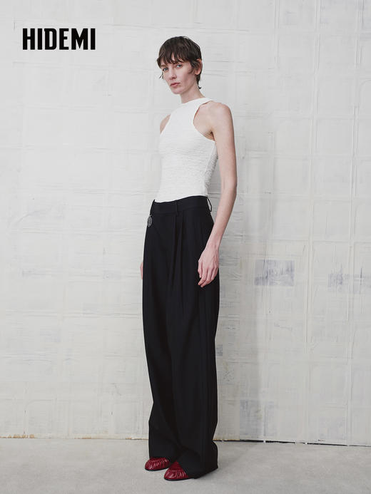 HIDEMI 绵羊毛经典立裁褶裥显瘦阔腿西裤长裤 商品图4