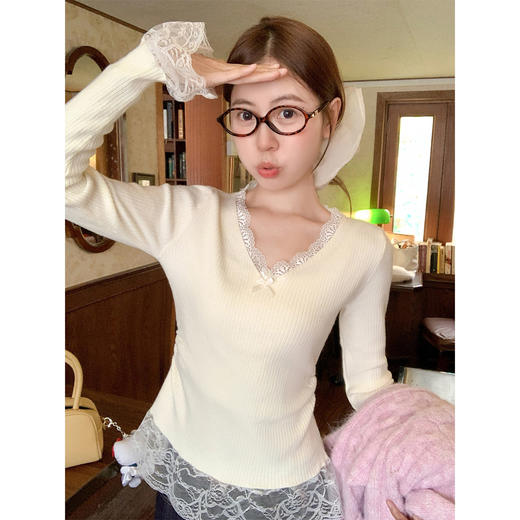 <曾小咸推荐>3.1现货秒杀！微信超特价！韩系v领蕾丝花边毛针织衫 日常129.99 立减60 秒杀69.99！淡粉色麻花v领毛衣 秒杀129.99！！ 商品图2