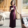 西子/羊毛亚麻经典气质无袖高领贵气酒红色连衣裙/CQYF0578 商品缩略图0