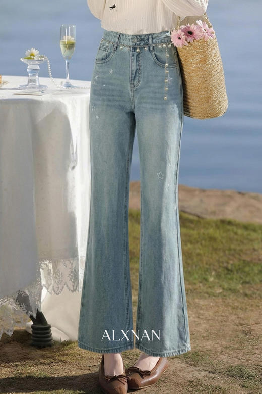 鹿向南「星河无岸」蓝色微喇牛仔裤春季新款时尚设计感休闲长裤女 商品图5