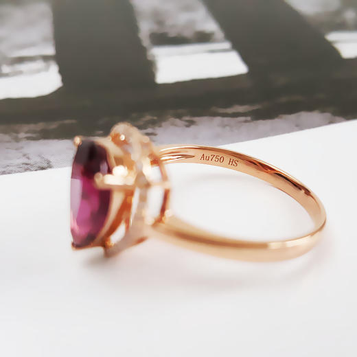 【天然正品】AU750玫瑰金镶钻镶天然水滴型紫牙乌2.519克拉石榴石戒指10.5*8.1MM（皆取最大值）16号（戒圈可改）270126NJS10 商品图5